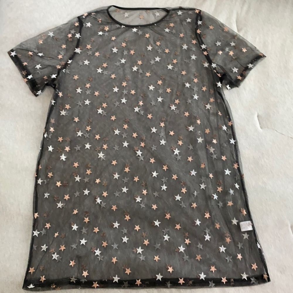 SHEIN - Black see through dress with gold and silver stars